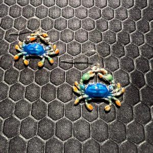 Crab Blue and Orange Earrings Made of Sterling Silver